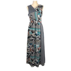 Harlyn Maxi Dress Multi Print Sleeveless Deep V Back Size Small